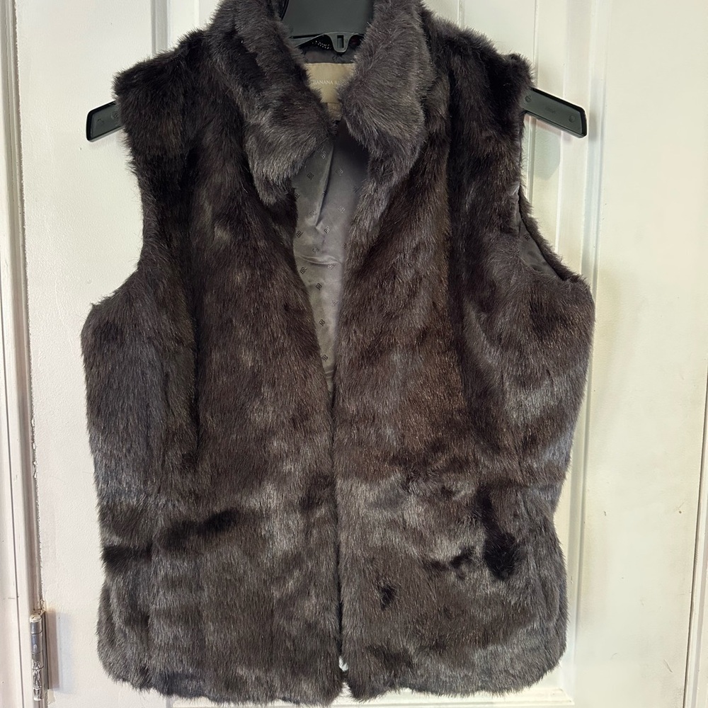 Banana Republic Charcoal Faux Fur Vest